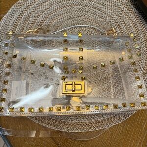 Transparent Studded Handbag with Gold Accents